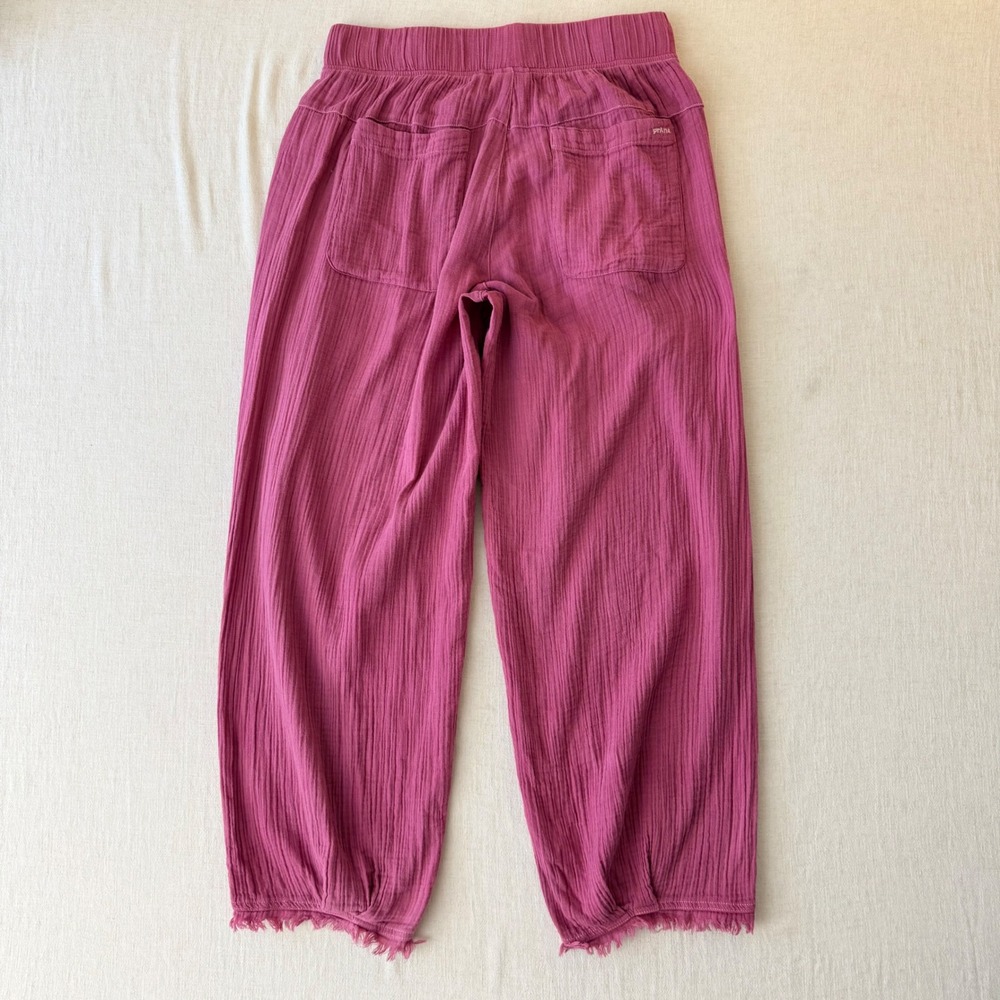 prAna Hideaways Pants M Berry Pink Cotton Gauze Lagenlook Barrel Boho Coastal - Picture 3 of 14